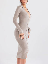 Robe Pull Manches Longues Boutons Devant - Classique Raffiné Intemporel | Silhouette-Chic