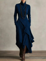 Robe Asymétrique Grande Taille Col Roulé Poches Volants - Design Moderne | Silhouette-Chic