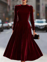 Robe Velours Manches Longues Ligne A - Luxe Intemporel & Glamour | Silhouette-Chic