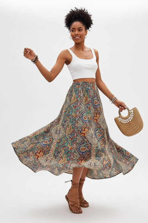 Jupe Longue Bohème Paisley - Esprit Libre | Silhouette-Chic