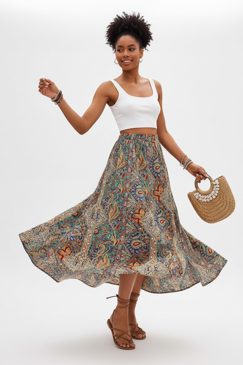 Jupe Longue Bohème Paisley - Esprit Libre | Silhouette-Chic