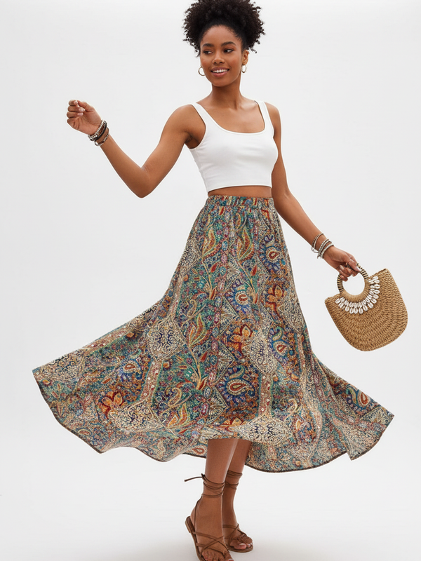 Jupe Longue Bohème Paisley - Esprit Libre | Silhouette-Chic
