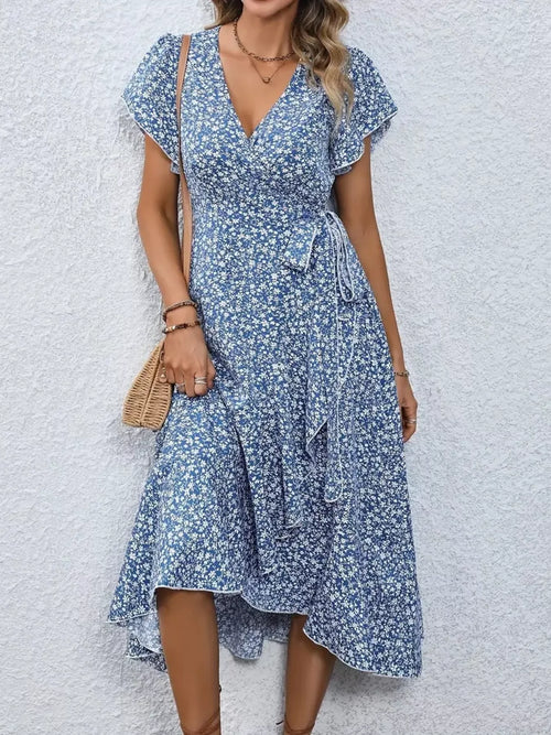 Robe Midi Florale Portefeuille à Volants - Romantisme & Féminité | Silhouette-Chic