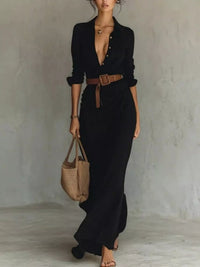 Robe Maxi Grande Taille Manches Longues Froncée - Silhouette Sculptée | Silhouette-Chic