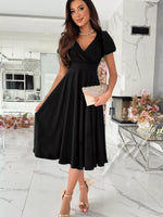 Robe Midi Cache-Cœur Manches Courtes - Élégance Estivale Féminine | Silhouette-Chic