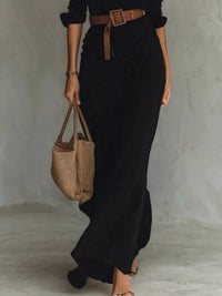 Robe Maxi Grande Taille Manches Longues Froncée - Silhouette Sculptée | Silhouette-Chic