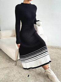 Robe Pull Côtelée avec Ourlet Rayé - Confort & Style Casual | Silhouette-Chic