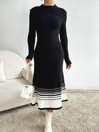 Robe Pull Côtelée avec Ourlet Rayé - Confort & Style Casual | Silhouette-Chic