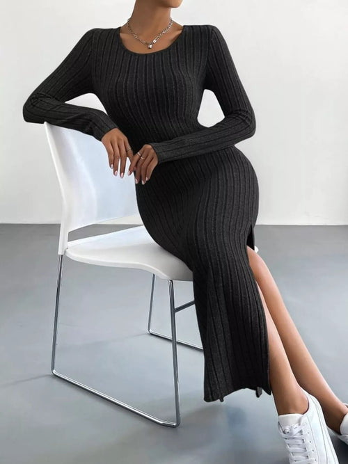 Robe Ajustée Côtelée Midi Sans Manches - Sculpte & Sublime | Silhouette-Chic