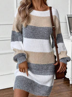 Robe Pull Manches Longues Color Block Multicolore - Style Moderne | Silhouette-Chic