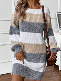 Robe Pull Manches Longues Color Block Multicolore - Style Moderne | Silhouette-Chic