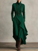 Robe Asymétrique Grande Taille Col Roulé Poches Volants - Design Moderne | Silhouette-Chic