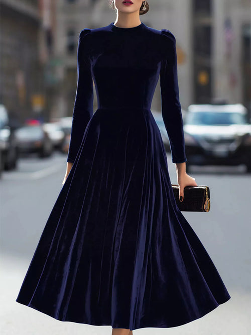 Robe Velours Manches Longues Ligne A - Luxe Intemporel & Glamour | Silhouette-Chic