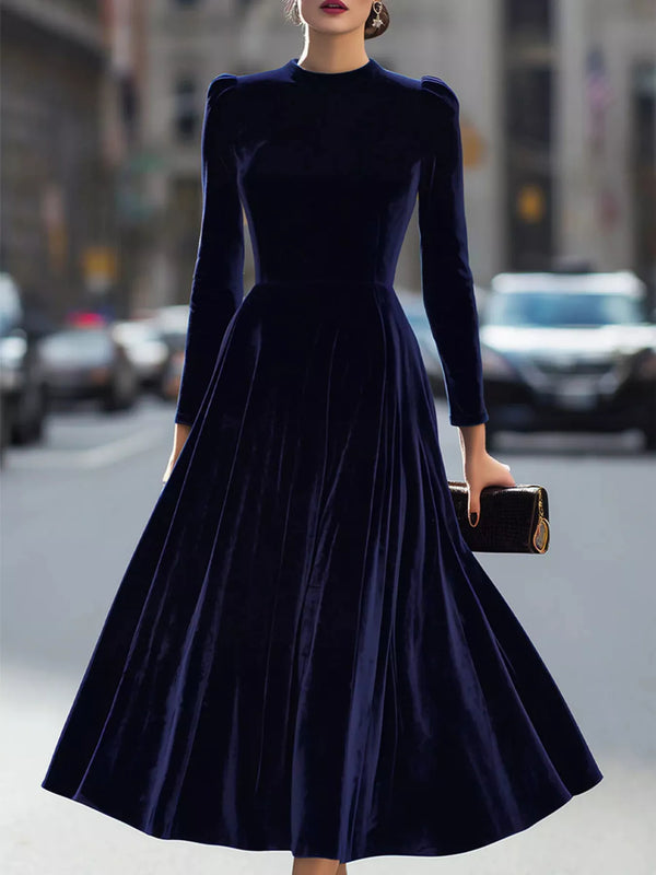 Robe Velours Manches Longues Ligne A - Luxe Intemporel & Glamour | Silhouette-Chic