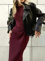 Robe Maxi Ajustée Froncée Manches Longues | Silhouette-Chic
