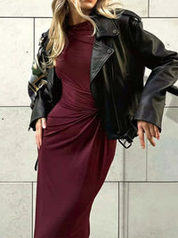 Robe Maxi Ajustée Froncée Manches Longues | Silhouette-Chic