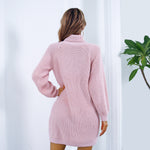 Robe Pull Longue Col Roulé Boutons Hiver
