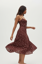 Robe Midi Bordeaux Imprimé Floral avec Fente - Romance Florale | Silhouette-Chic