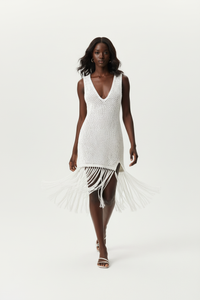 Robe Cover-Up Crochet Ajouré sans Manches avec Fente - Bohème Estivale | Silhouette-Chic