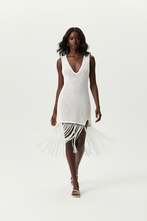Robe Cover-Up Crochet Ajouré sans Manches avec Fente - Bohème Estivale | Silhouette-Chic