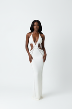 Robe Maxi Crochet Halter Ajouré - Audace Élégante | Silhouette-Chic