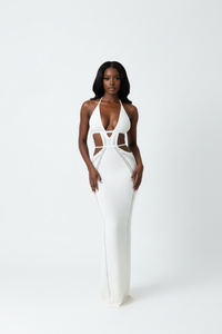 Robe Maxi Crochet Halter Ajouré - Audace Élégante | Silhouette-Chic