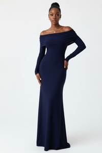 Robe Maxi Off-Shoulder Manches Longues Dos Ouvert - Élégance Sculpturale | Silhouette-Chic