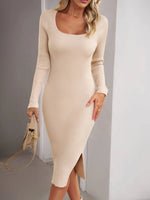 Robe Midi Côtelée Moulante Fente Latérale - Élégance Sculptante | Silhouette-Chic