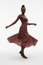 Robe Midi Bordeaux Imprimé Floral avec Fente - Romance Florale | Silhouette-Chic