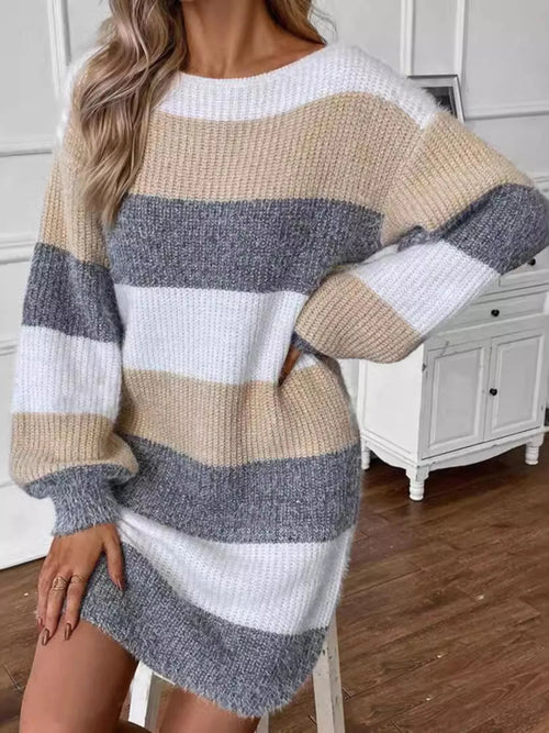 Robe Pull Manches Longues Color Block Multicolore - Style Moderne | Silhouette-Chic