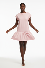 Robe T-Shirt Mini Col Rond Manches Cap À Volant Bas
