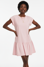 Robe T-Shirt Mini Col Rond Manches Cap À Volant Bas