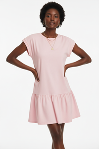 Robe T-Shirt Mini Col Rond Manches Cap À Volant Bas