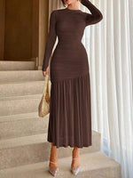Robe Midi Ajustée Froncée Manches Longues - Élégance Sculptante Sophistiquée | Silhouette-Chic
