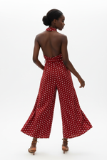 Combinaison Halter Col Mock À Pois Jambes Larges Ceinturée - Chic Estival | Silhouette-Chic