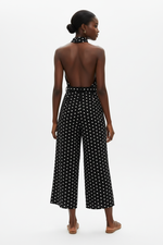 Combinaison Halter Col Mock À Pois Jambes Larges Ceinturée - Chic Estival | Silhouette-Chic