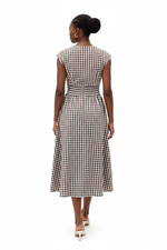 Robe Midi Vichy Col V Zip Frontal Taille Smockée — Chic & Inoubliable