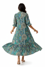 Robe Midi Bohème Imprimé Paisley Volanté Manches Bouffantes