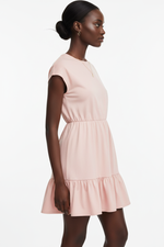 Robe T-Shirt Mini Col Rond Manches Cap À Volant Bas