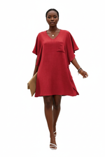 Robe Mini Col V Manches Papillon Volantées Poche Poitrine
