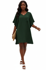 Robe Mini Col V Manches Papillon Volantées Poche Poitrine
