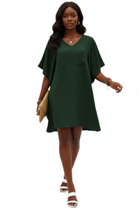 Robe Mini Col V Manches Papillon Volantées Poche Poitrine