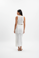 Ensemble Pull Ajouré 2 Pièces - Top Col Rond et Jupe Fendue Élégante | Silhouette-Chic