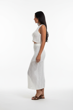 Ensemble Pull Ajouré 2 Pièces - Top Col Rond et Jupe Fendue Élégante | Silhouette-Chic