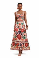 Ensemble 2 Pièces Imprimé – Crop Top & Jupe Maxi Bohème | 3 Coloris