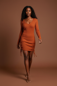 Plus-Size-Rippstrickkleid mit Kordelzug
