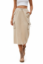 Jupe Midi Denim Extensible - Taille Cordon Ajustable et Fentes Élégantes | Silhouette-Chic