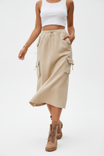 Jupe Midi Denim Extensible - Taille Cordon Ajustable et Fentes Élégantes | Silhouette-Chic