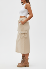 Jupe Midi Denim Extensible - Taille Cordon Ajustable et Fentes Élégantes | Silhouette-Chic