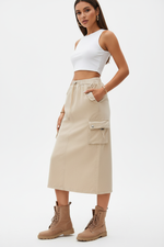 Jupe Midi Denim Extensible - Taille Cordon Ajustable et Fentes Élégantes | Silhouette-Chic